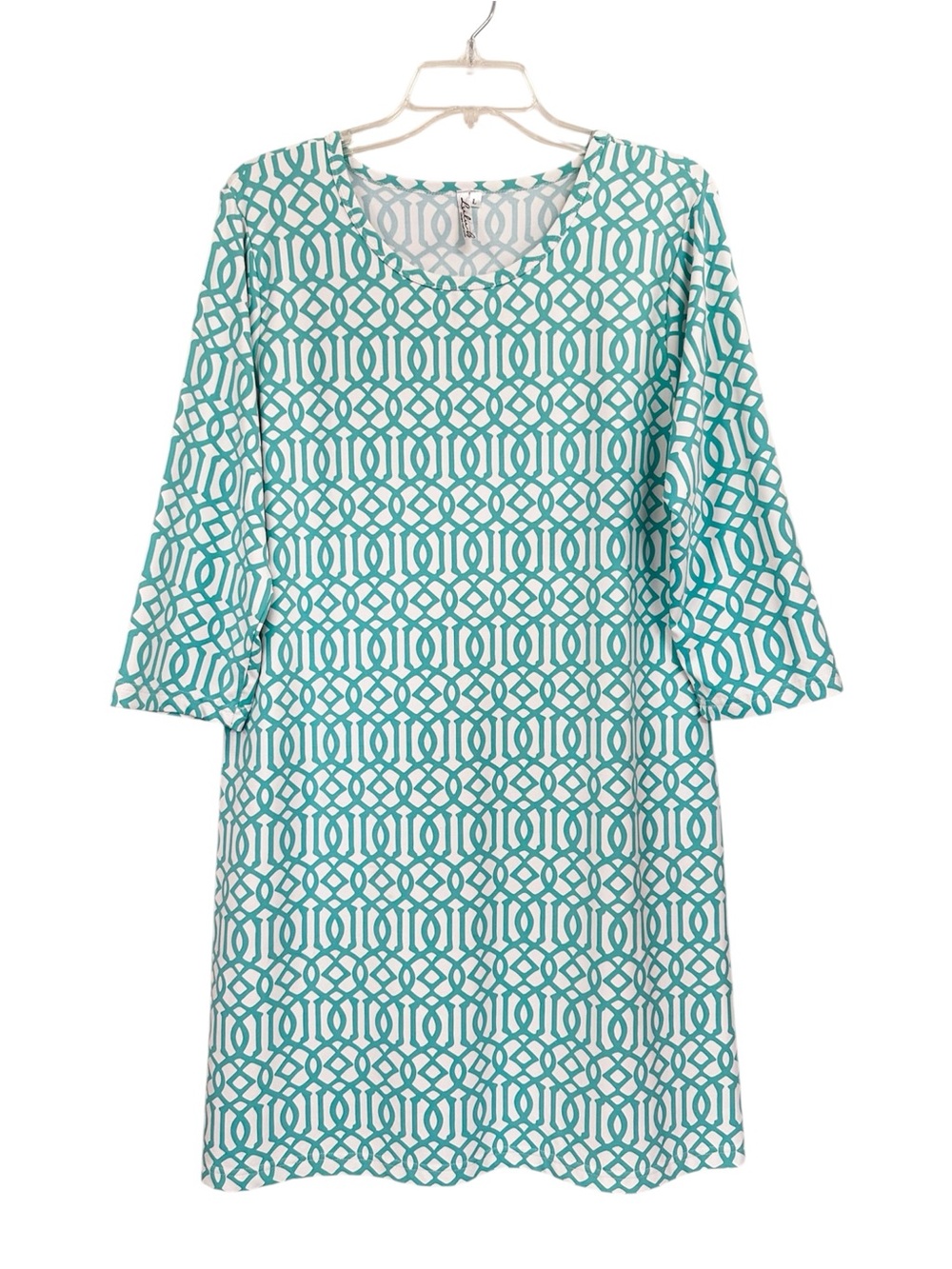 Lulu-B Dress Aqua White Pattern 3/4 Sleeves Women’s Size Large